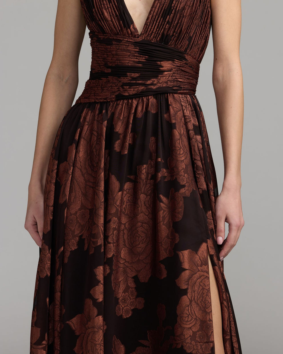 V-Neck Floor-Length Satin Prom A-Line Mac Duggal 56487