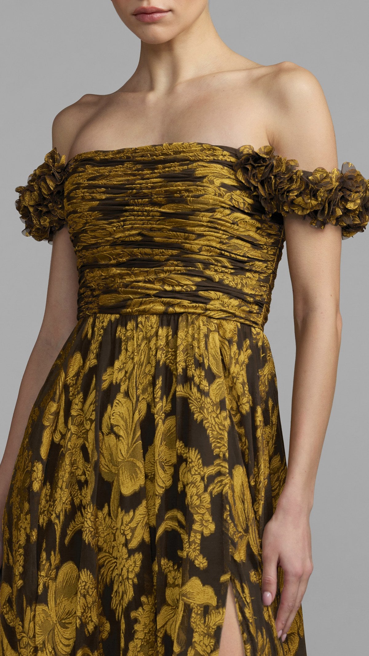 Mac Duggal style 56492 in Yellow Multi, detail view