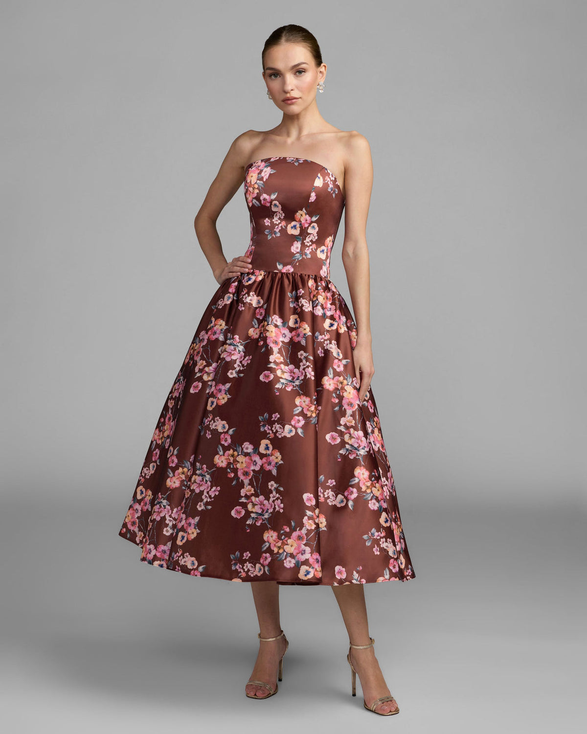 Strapless Straight Neck Tea-Length Satin Cocktail A-Line Mac Duggal 56504