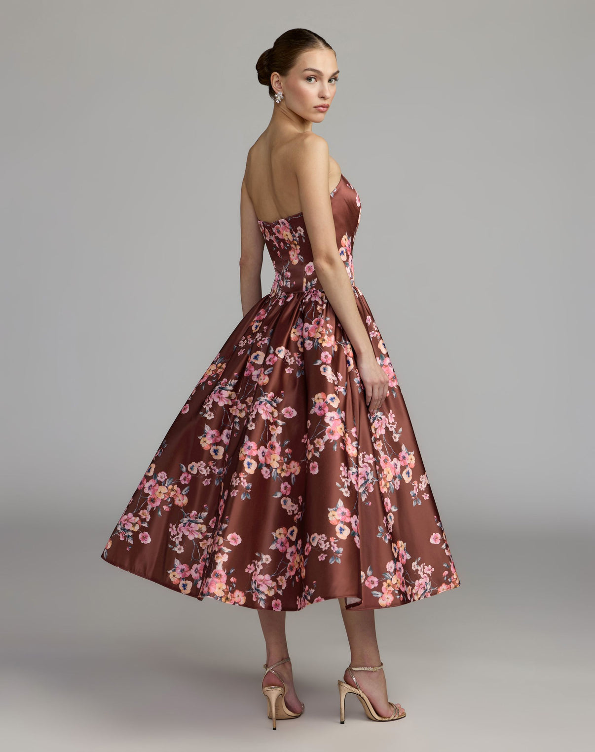 Strapless Straight Neck Tea-Length Satin Cocktail A-Line Mac Duggal 56504
