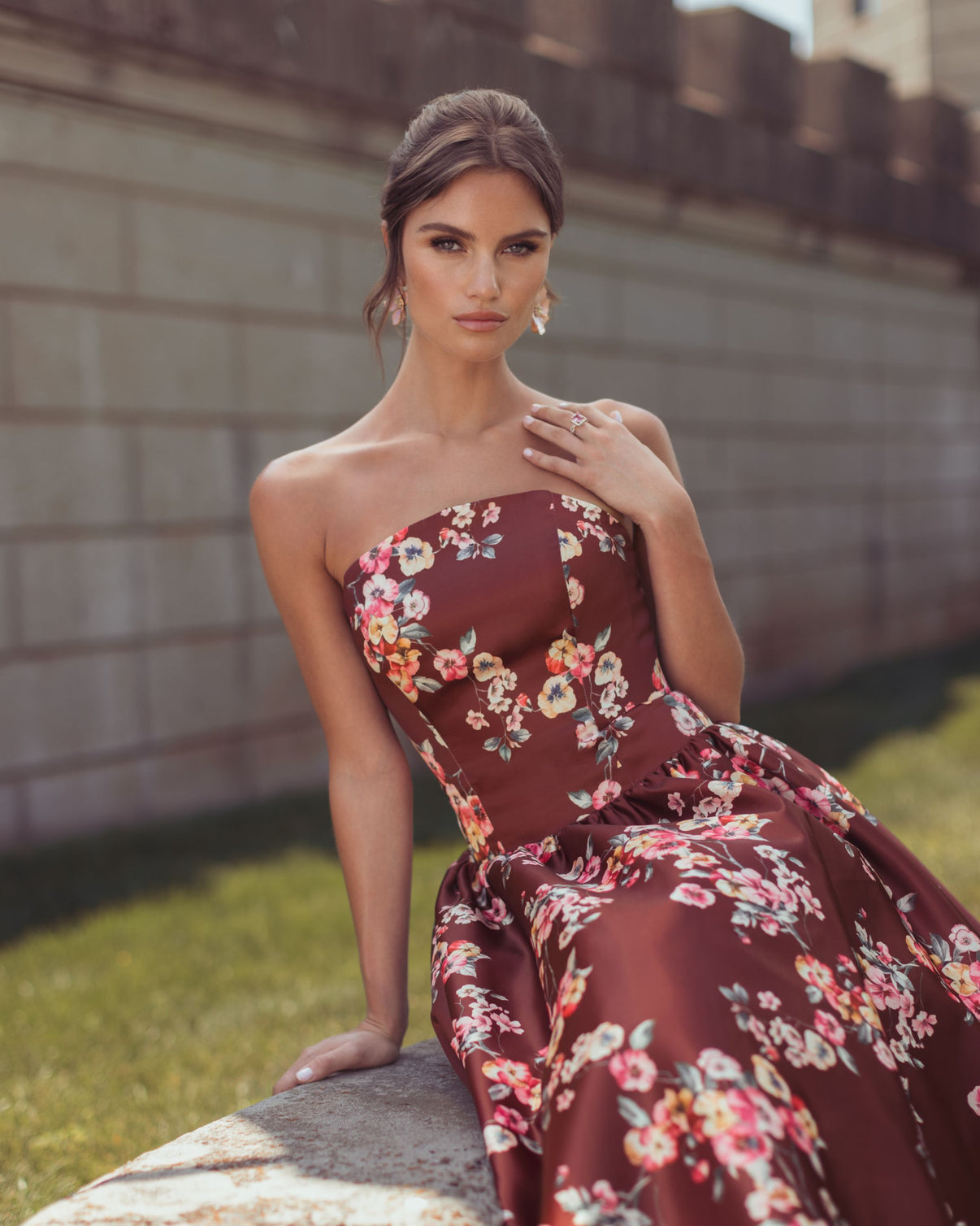 Strapless Straight Neck Tea-Length Satin Cocktail A-Line Mac Duggal 56504