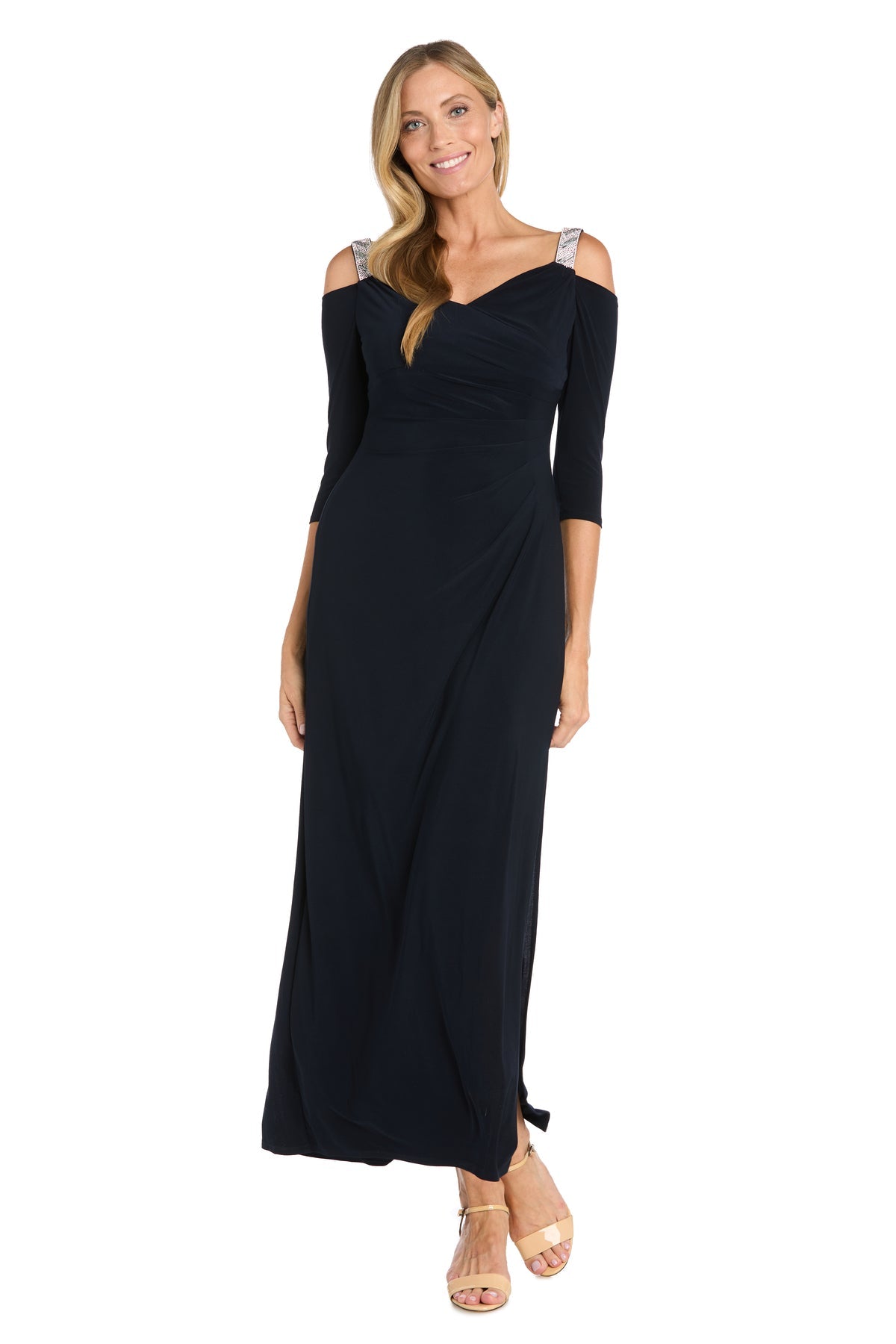 R & M Richards Embellished Cold-Shoulder Gown - Electric Blue - 16 R & M Richards Embellished Cold-Shoulder Gown - Electric Blue - 16