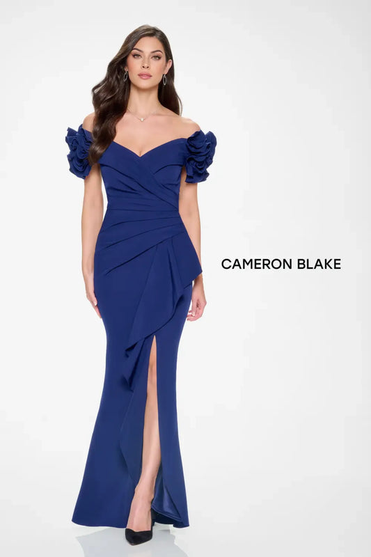 Formal Dresses Pleated Long Formal Slit Evening Gown Navy Blue