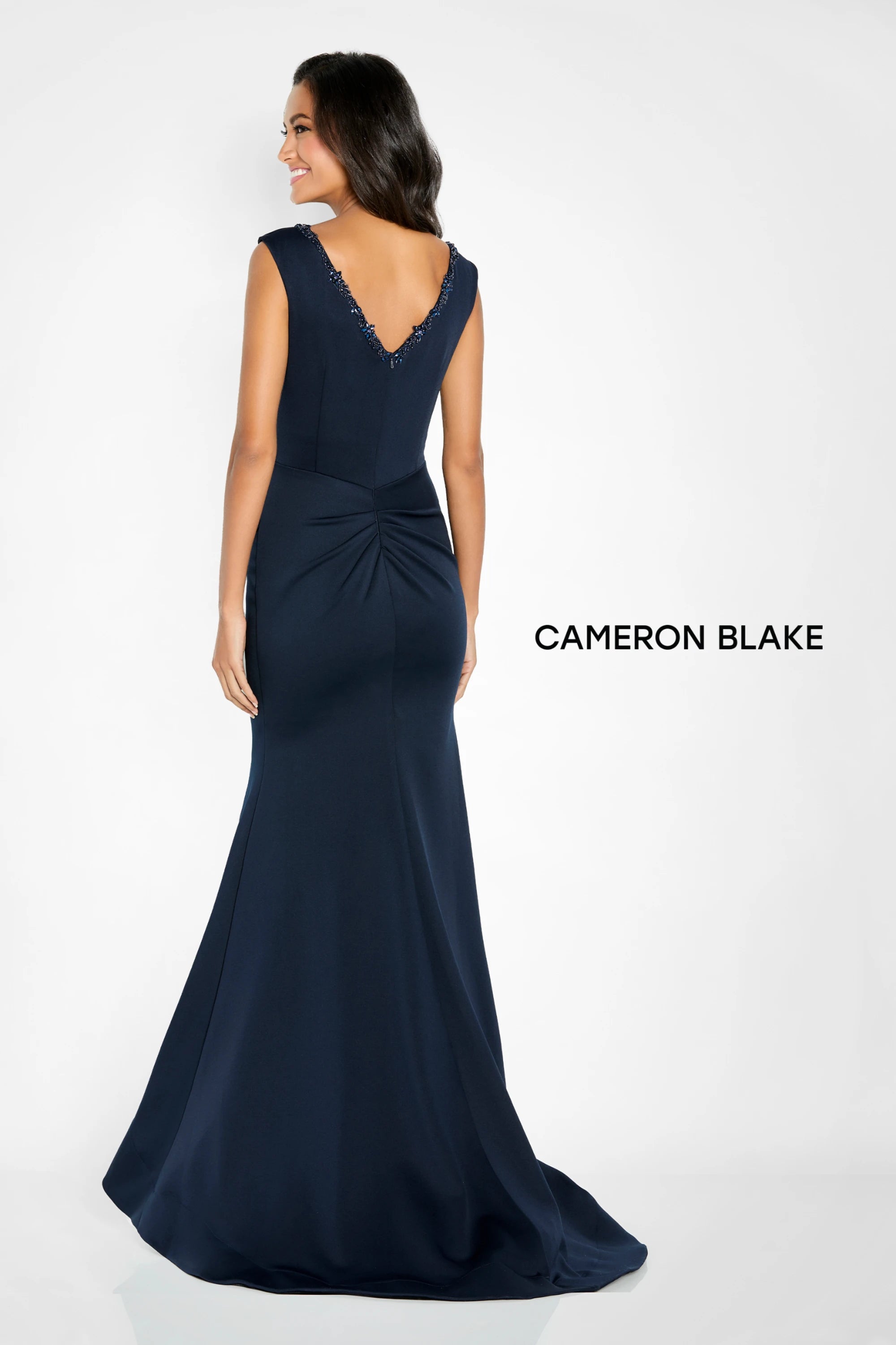 Formal Dresses Formal Long Beaded Slit Evening Dress Navy Blue