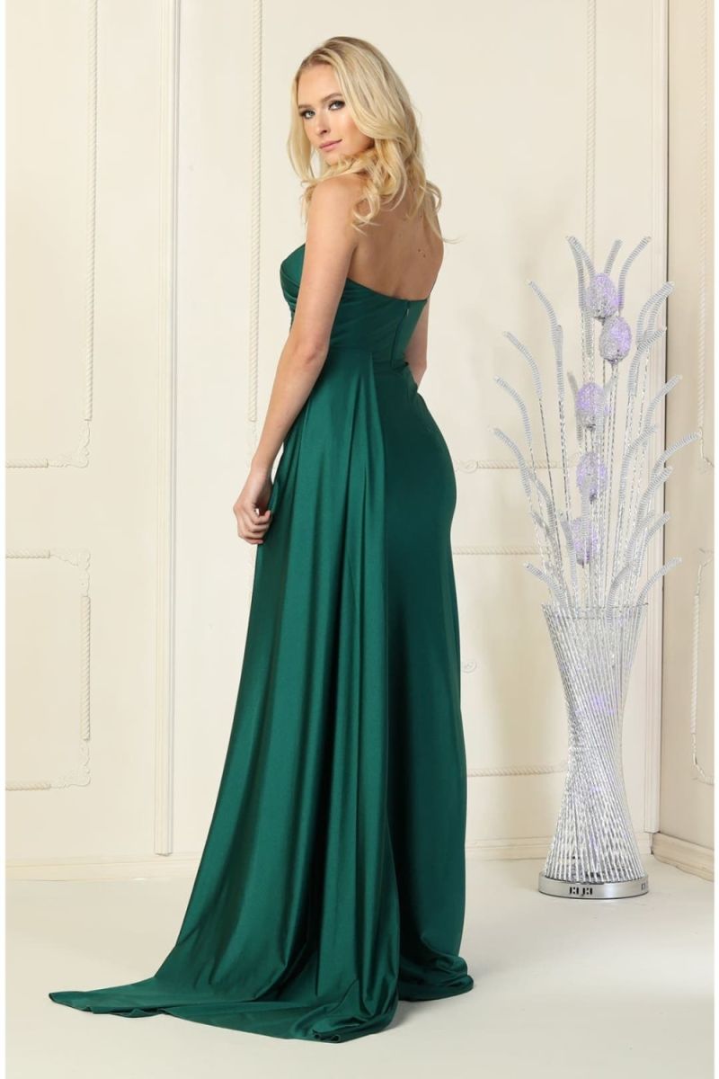 Hunter Green One-Shoulder Floor-Length Jersey Formal Gown Side Train May Queen MQ1834