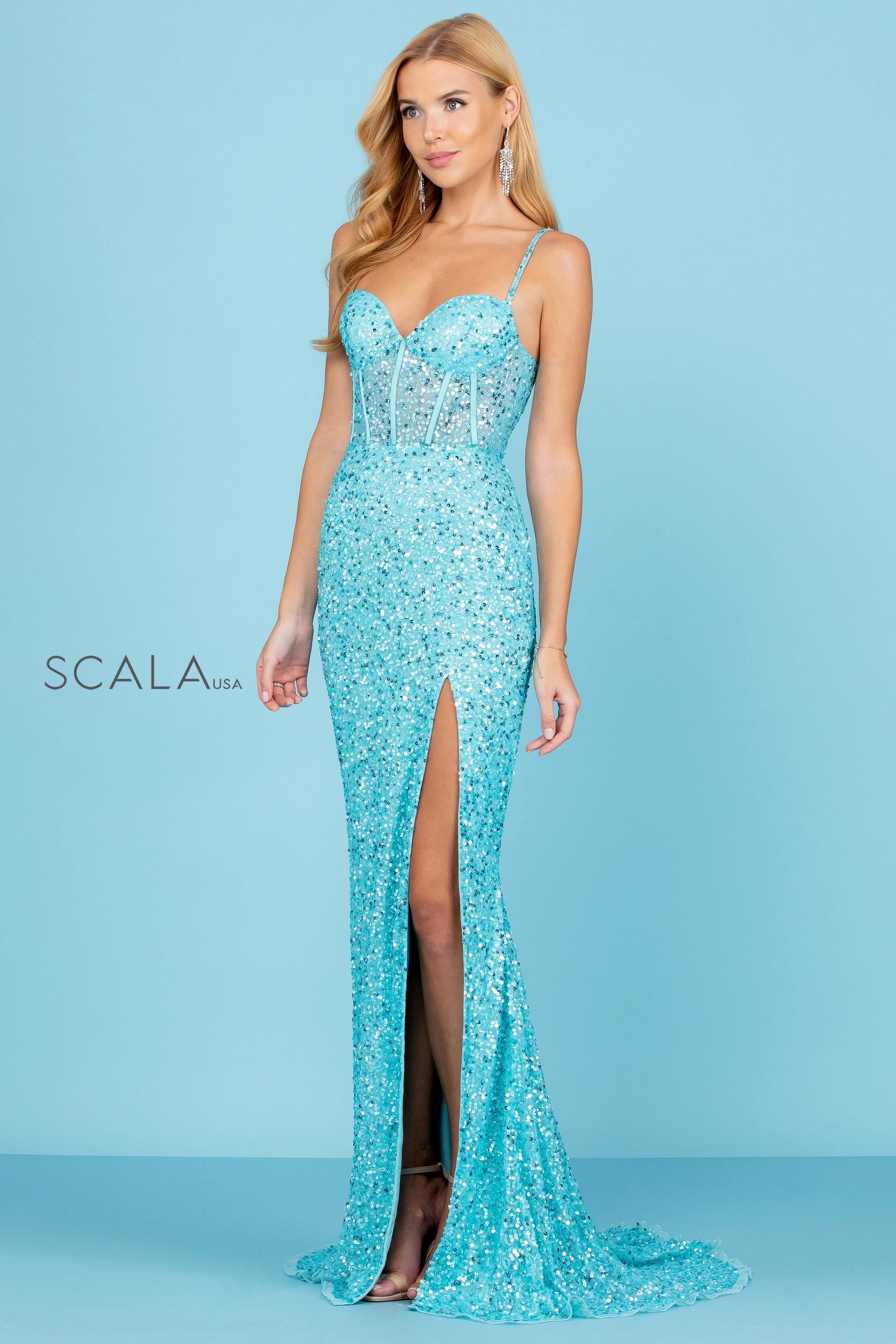 Prom Dresses Sequin Long Formal Corset Prom Dress Turquoise