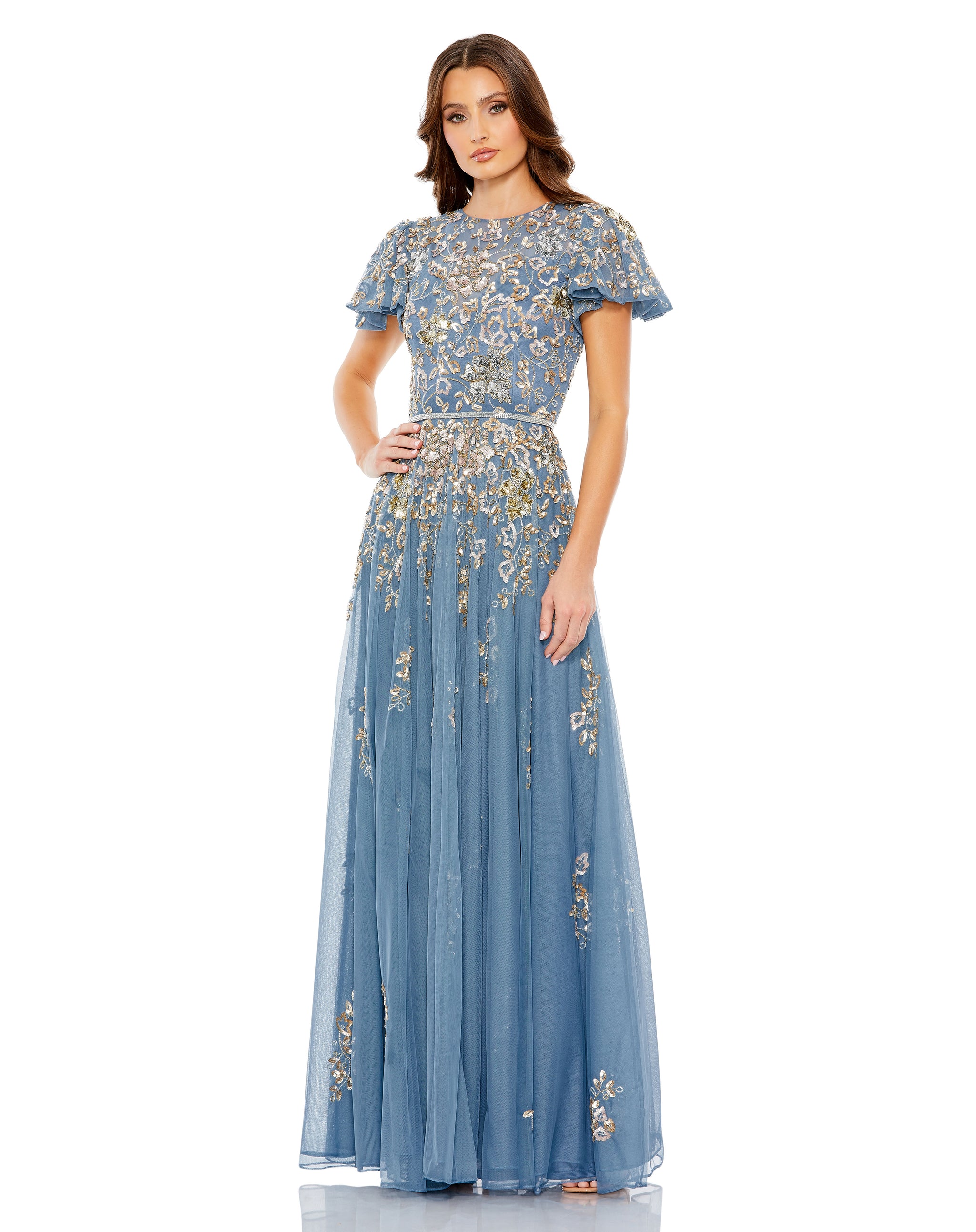Taupe Multi Mac Duggal 5717 Long Mother of the Bride Dress for $798.0 – The Dress Outlet