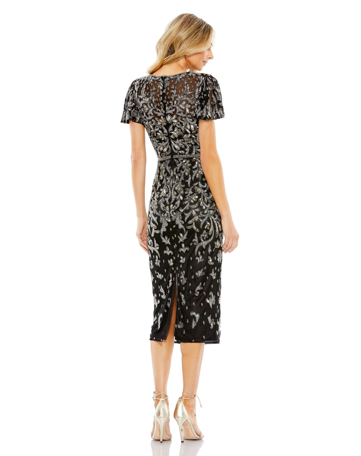 Mac Duggal 5727 Short Sequin Beaded Cocktail Midi Dress