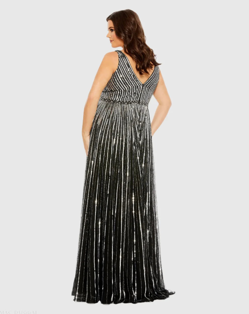 Plus Size Dresses Sequined Striped Long Formal Plus Size Dress Black Silver