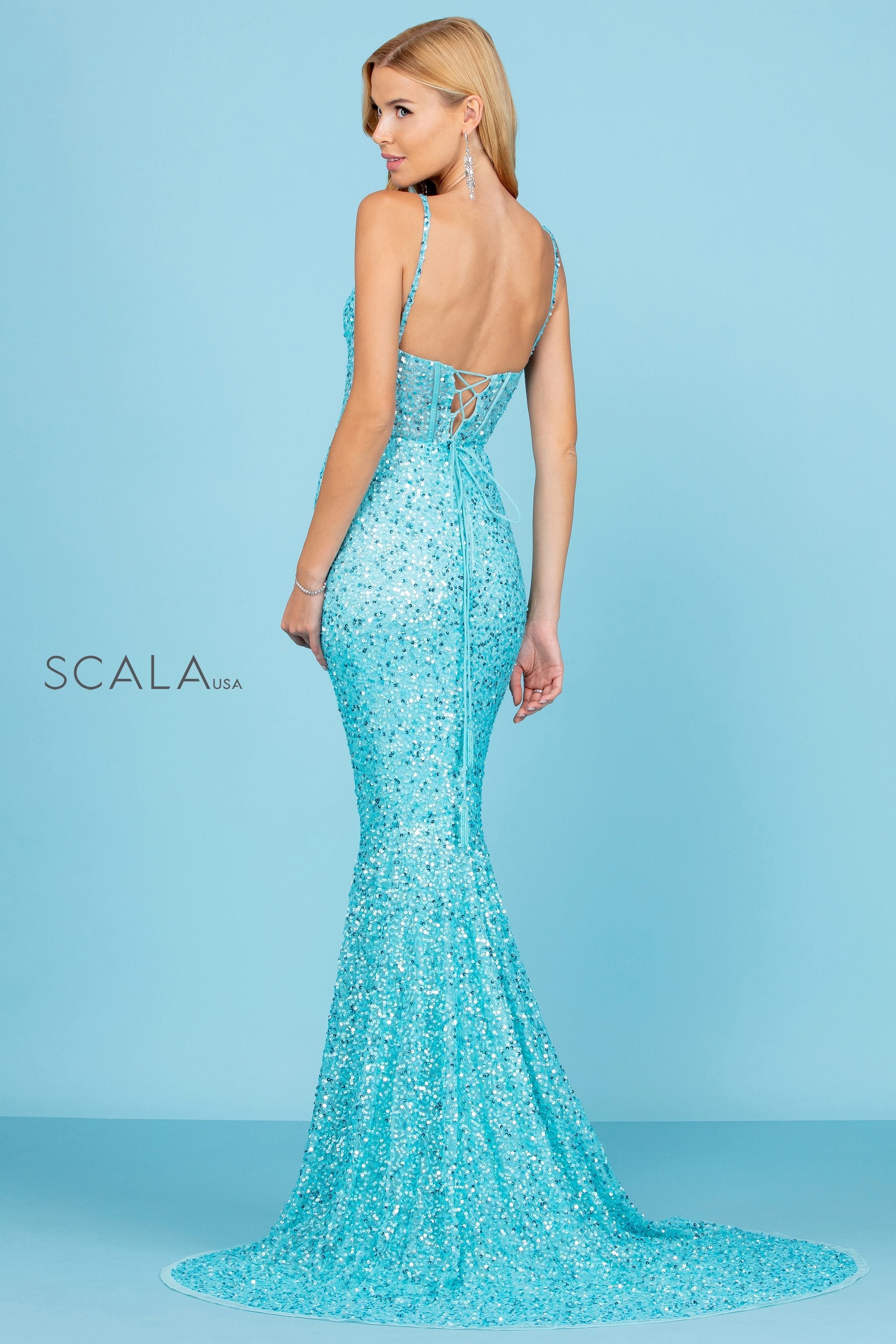 Prom Dresses Sequin Long Formal Corset Prom Dress Turquoise