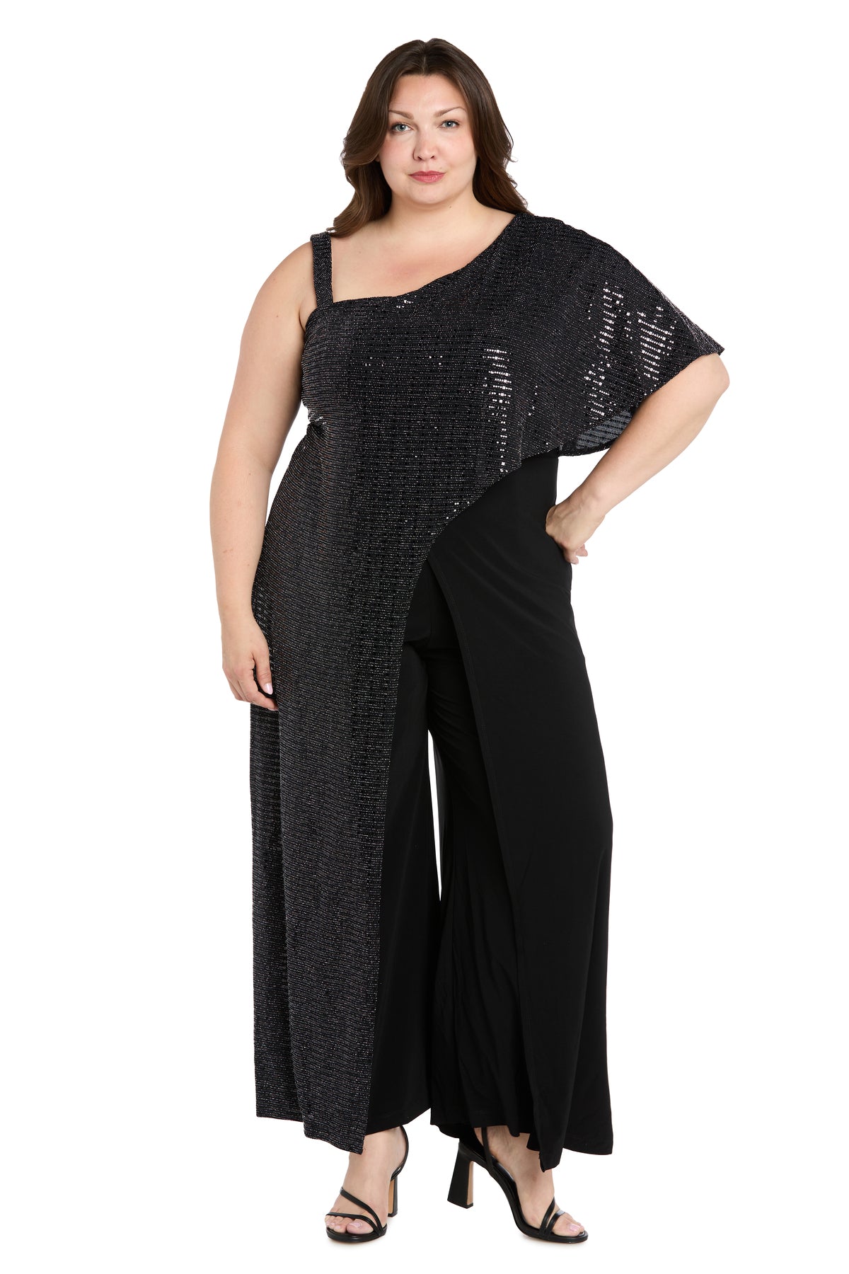 Jumpsuit Metallic Long A Line Formal Plus Size Jumpsuit Black/Black