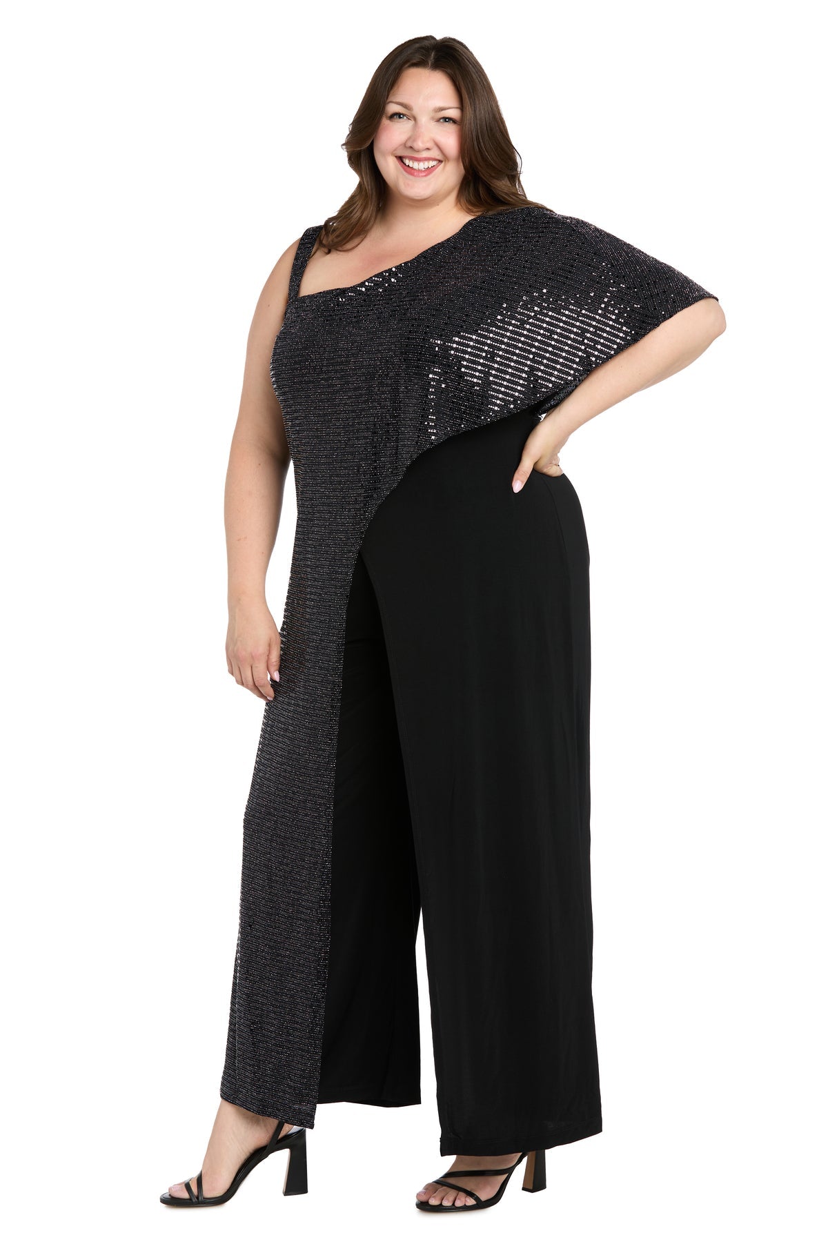 R&M Richards 5871W Metallic Long A Line Formal Plus Size Jumpsuit
