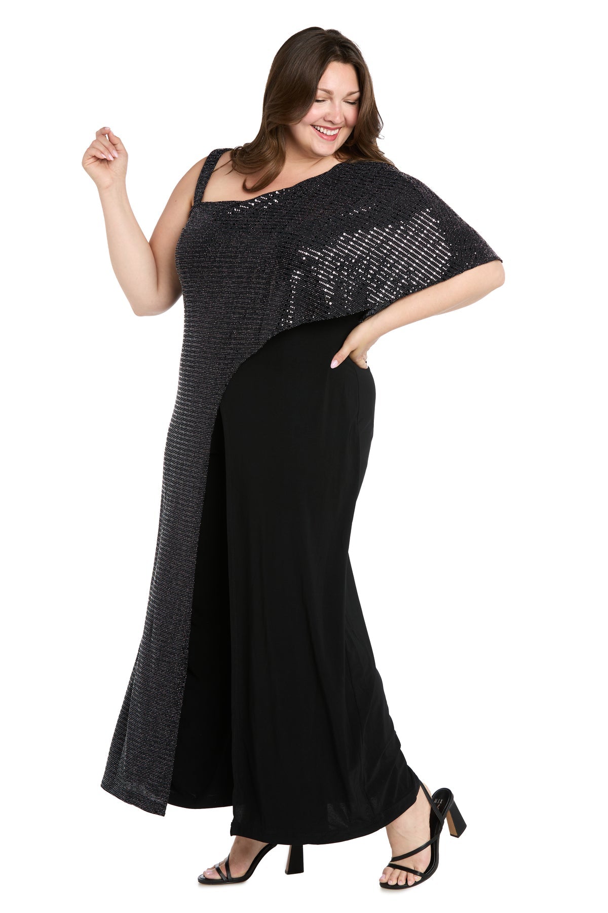 R&M Richards 5871W Metallic Long A Line Formal Plus Size Jumpsuit