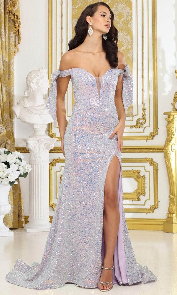 Lilac Off-the-Shoulder Floor-Length Sequin Prom Coreset Dress May Queen MQ2023
