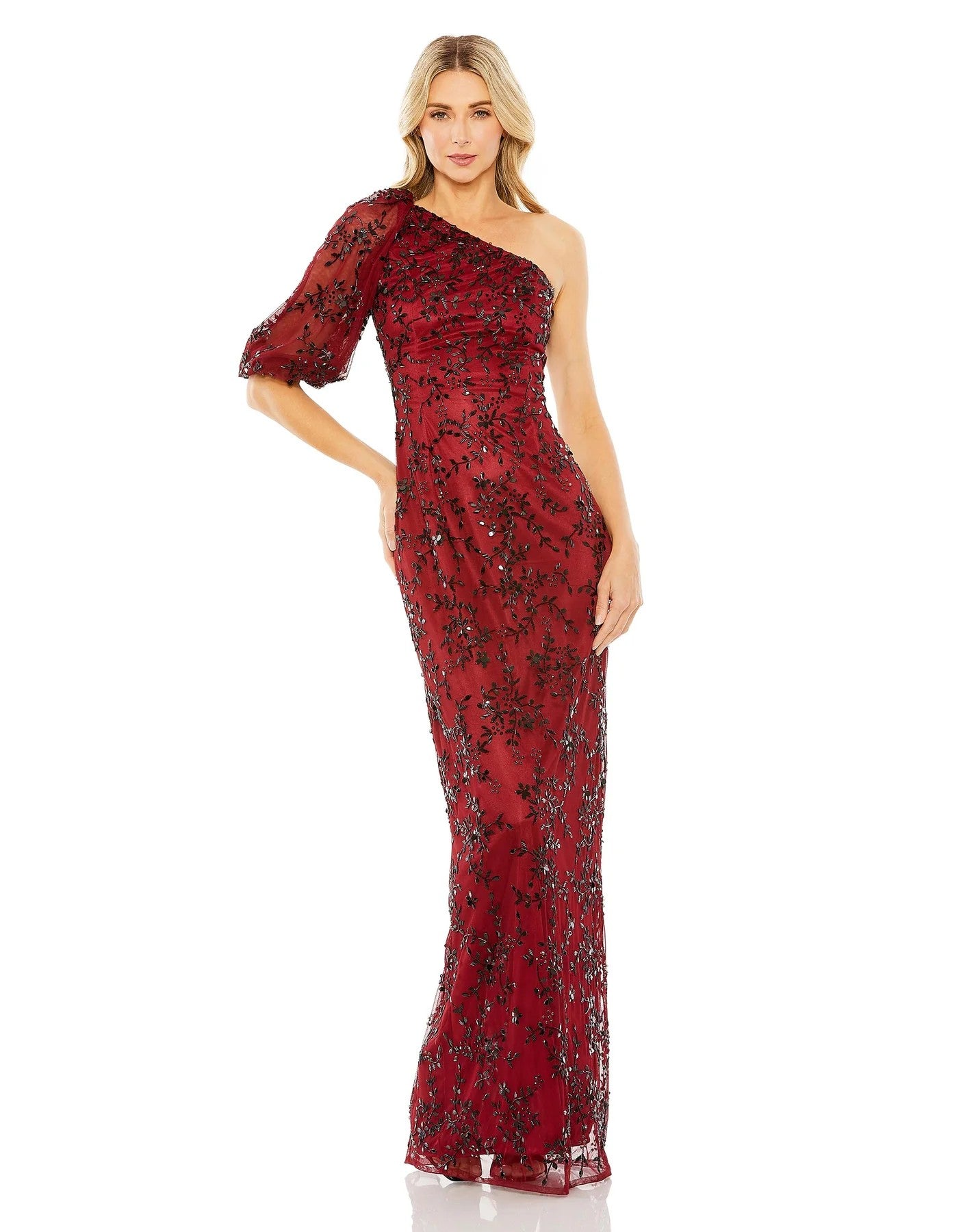 Midnight Mac Duggal 5912 Long Formal Floral Beaded Evening Dress for