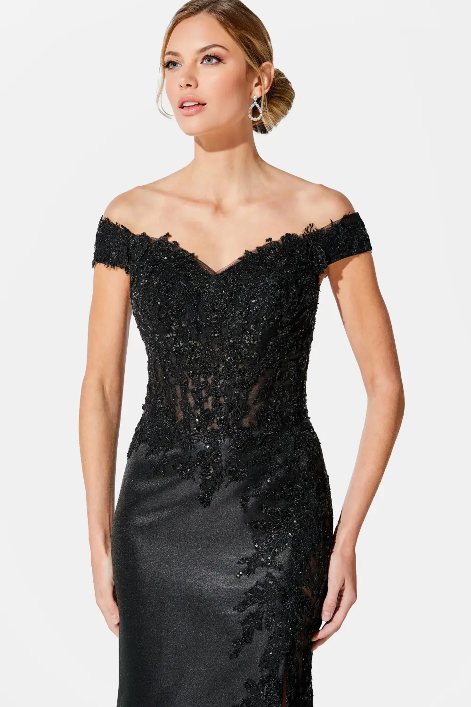 Ivonne D 221D51 Long Formal Lace Overskirt Evening Dress - Navy Blue / 20 Ivonne D 221D51 Long Formal Lace Overskirt Evening Dress - Navy Blue / 20