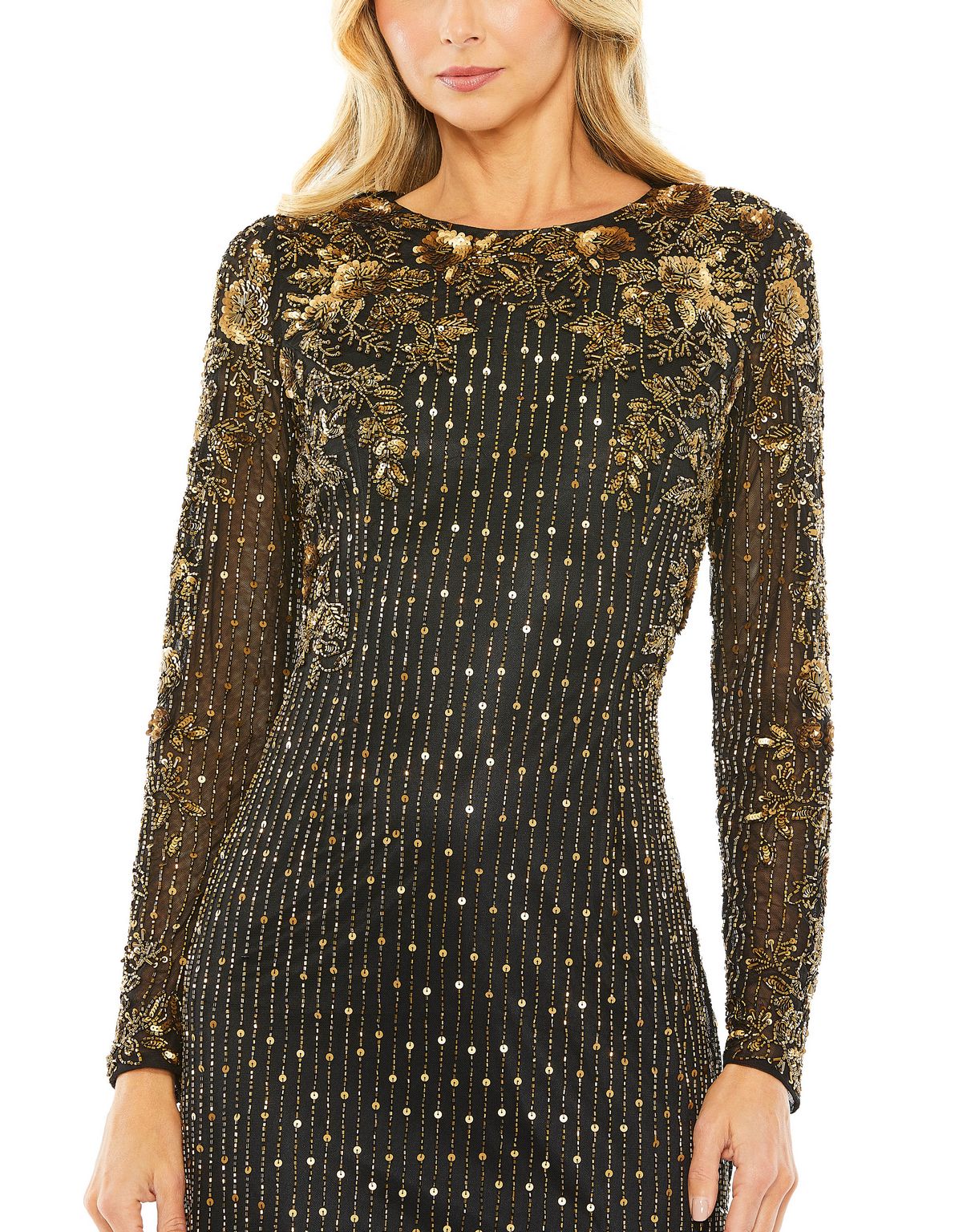 Mac Duggal 5956 Beaded Long Sleeve Formal Prom Dress