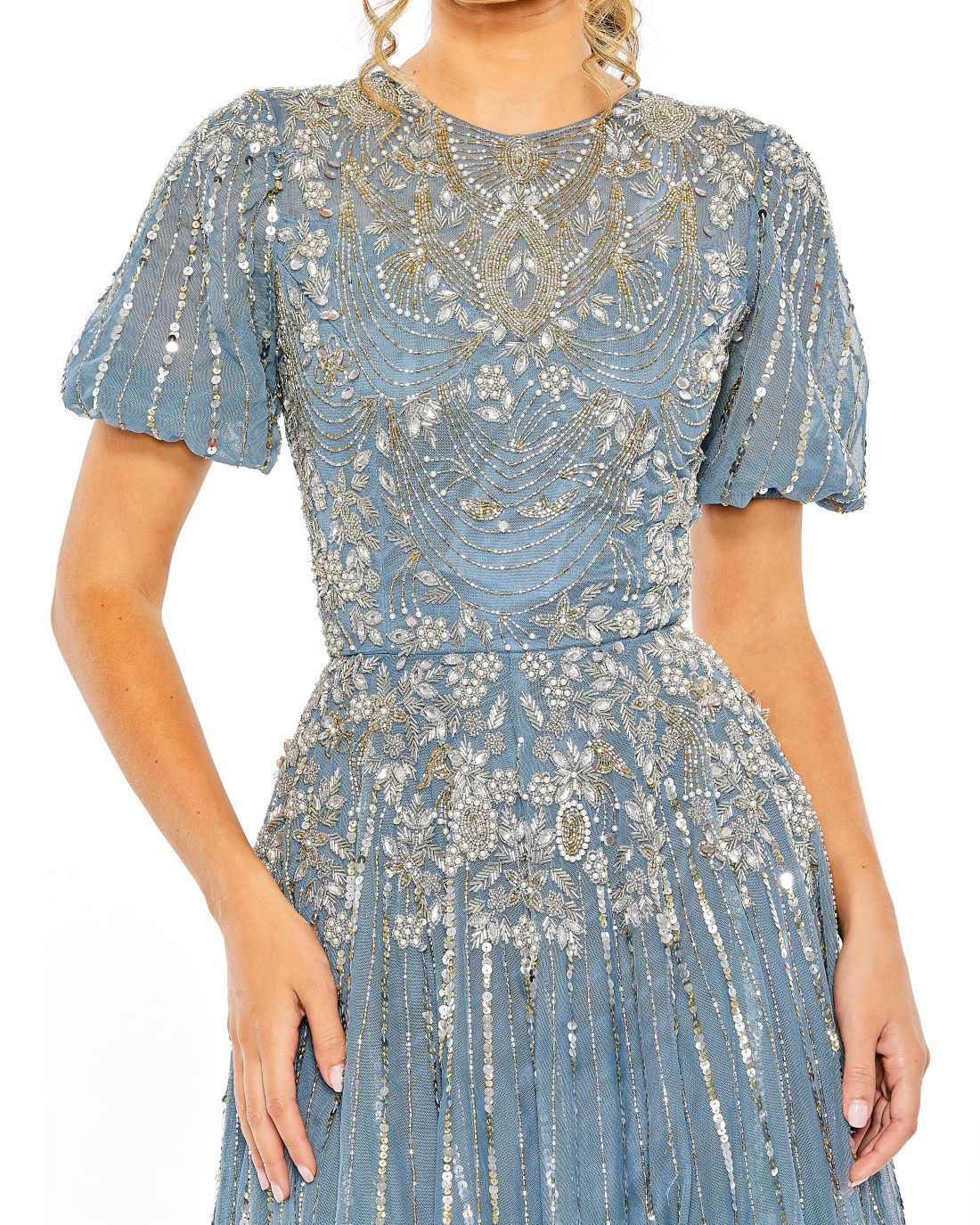 Slate Blue Mac Duggal 5991 Glitter Long A Line Formal Gown - Formal ...