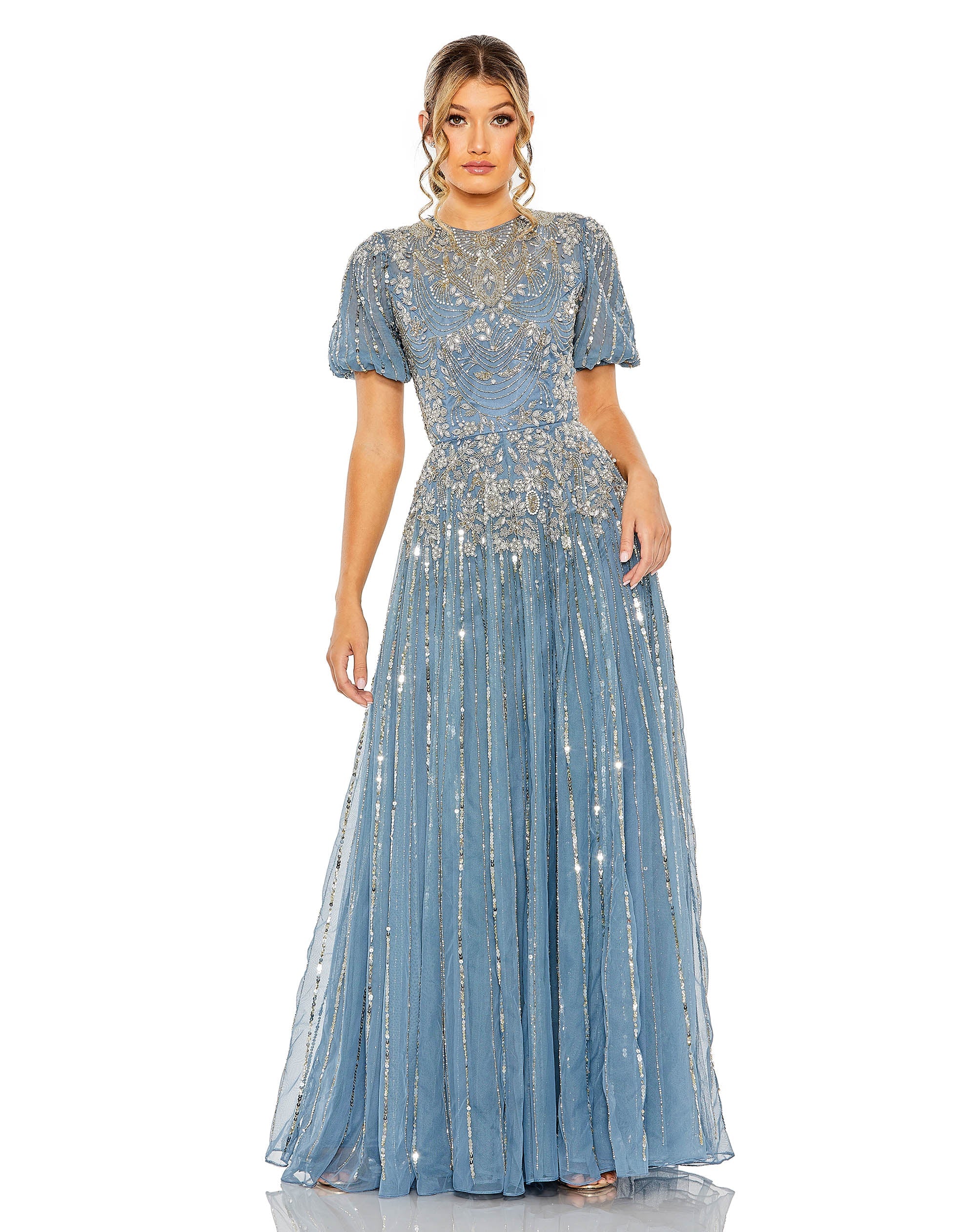Taupe Mac Duggal 5991 Glitter Long A Line Formal Gown for $898.0 – The ...