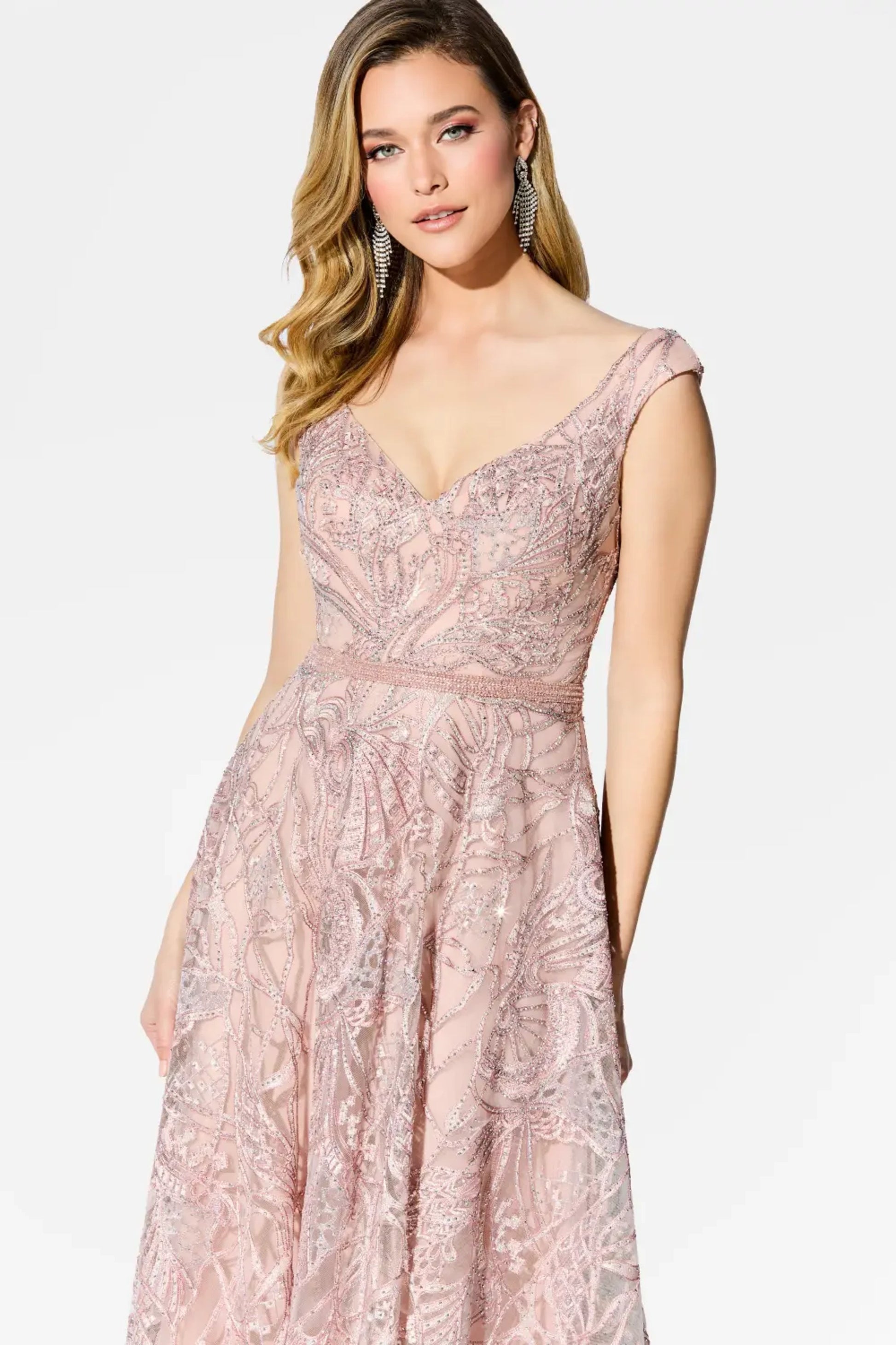 Ivonne D ID906 Long Ball Gown Feather Lace  Evening Dress