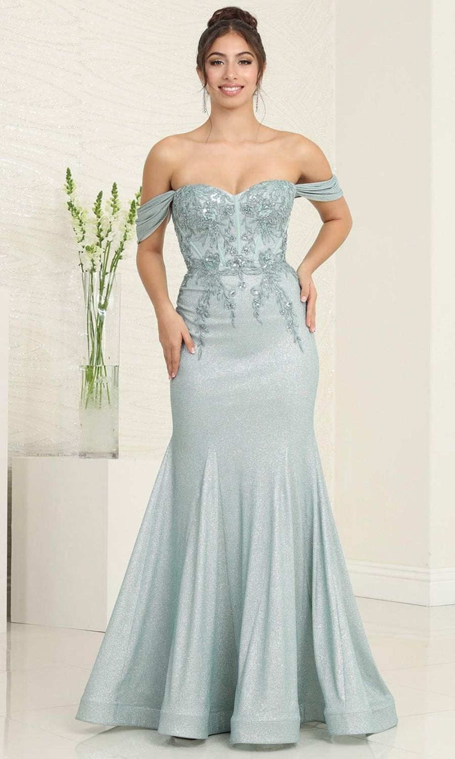 Off-the-Shoulder Floor-Length with Train Satin Prom Mermaid/Trumpet May Queen 2104
