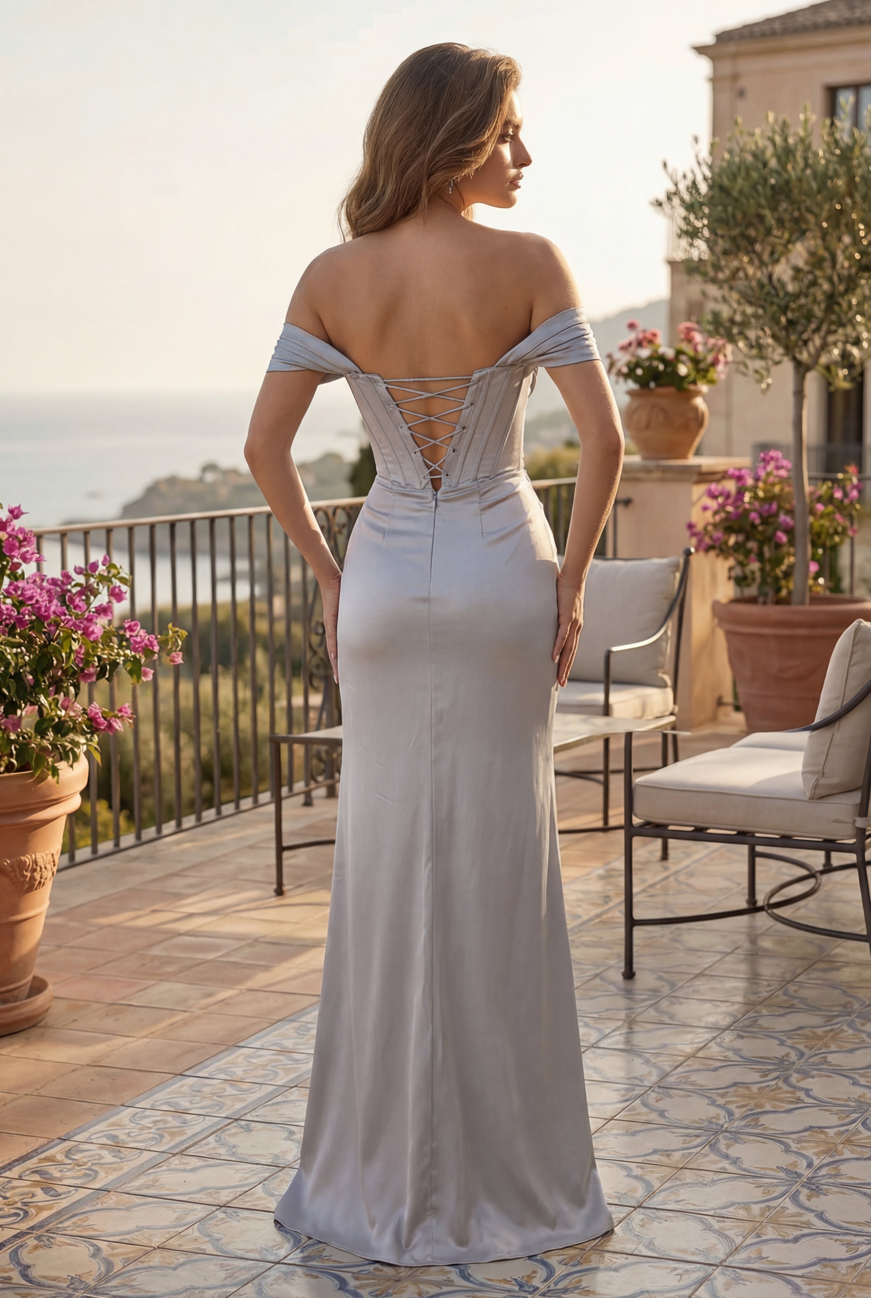 Elegant Satin Off Shoulder Corset Prom Dress Formal Evening Gown