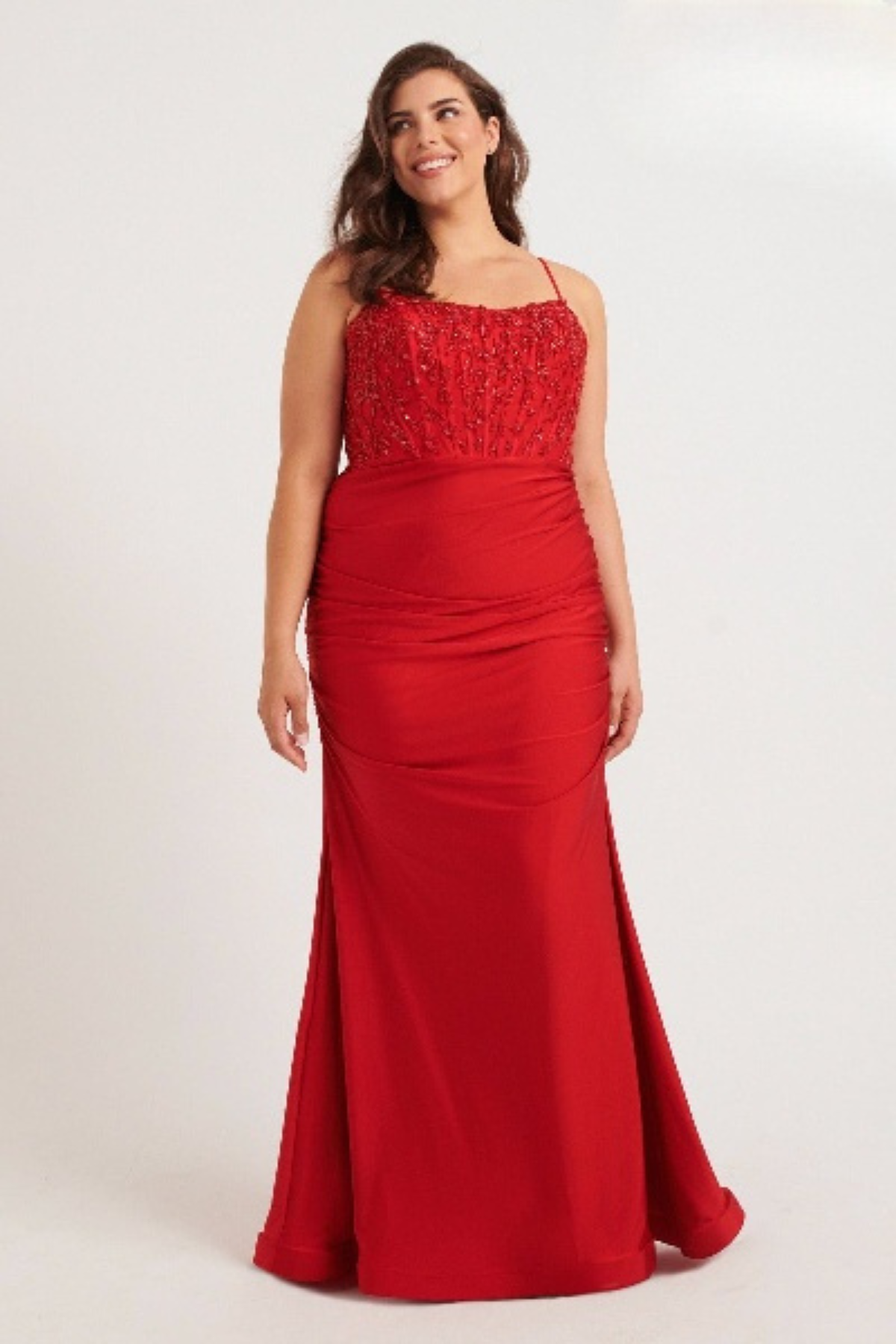 Plus Size Dresses Prom Fitted Long Formal Beaded Corset Plus Size Dress Ruby