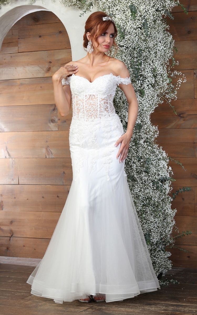 Off-the-Shoulder Floor-Length Tulle Bridal Dress Mermaid May Queen RQ8086