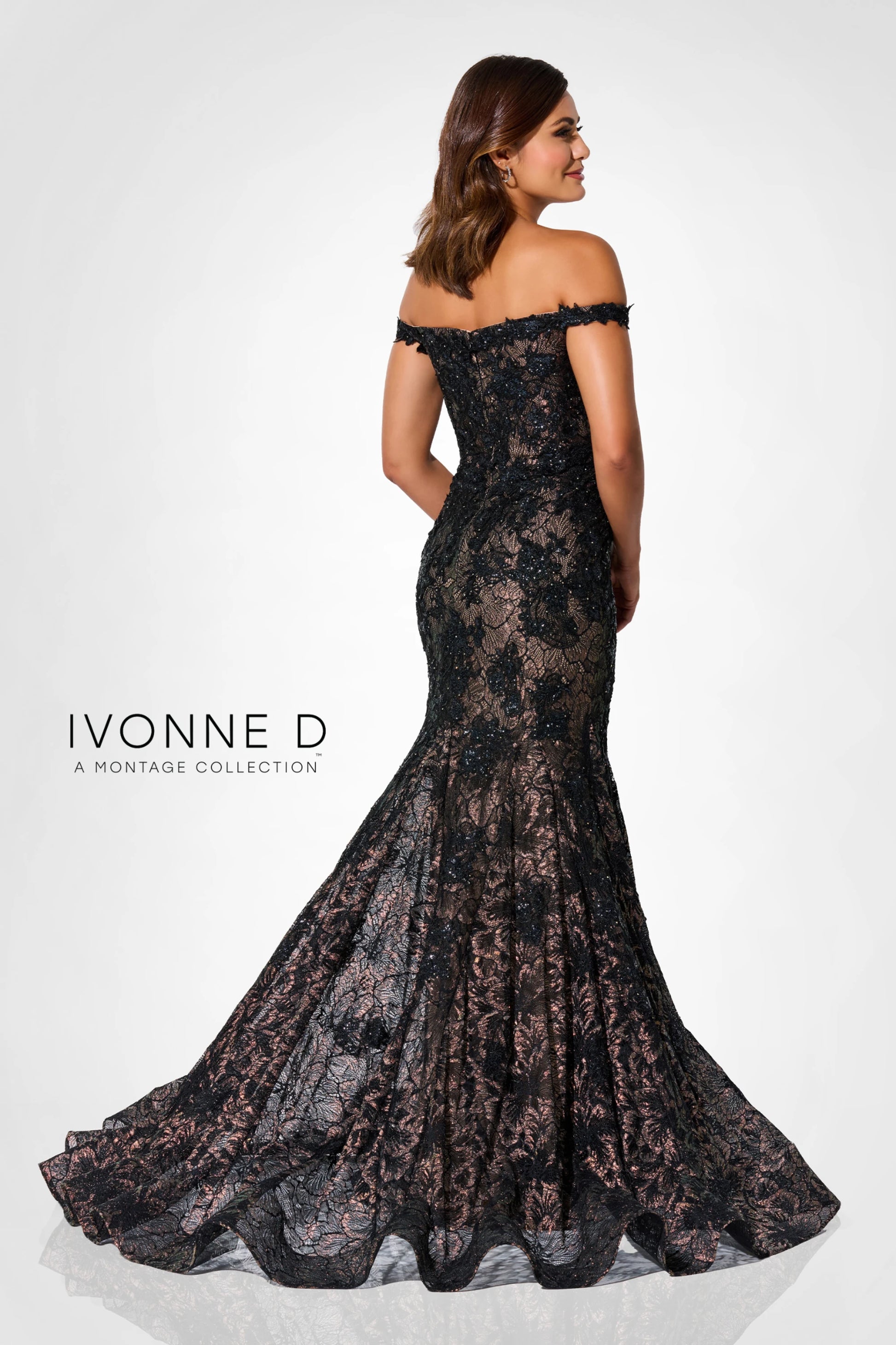 Ivonne D ID323 Sequin Long Formal Lace Applique Evening Gown