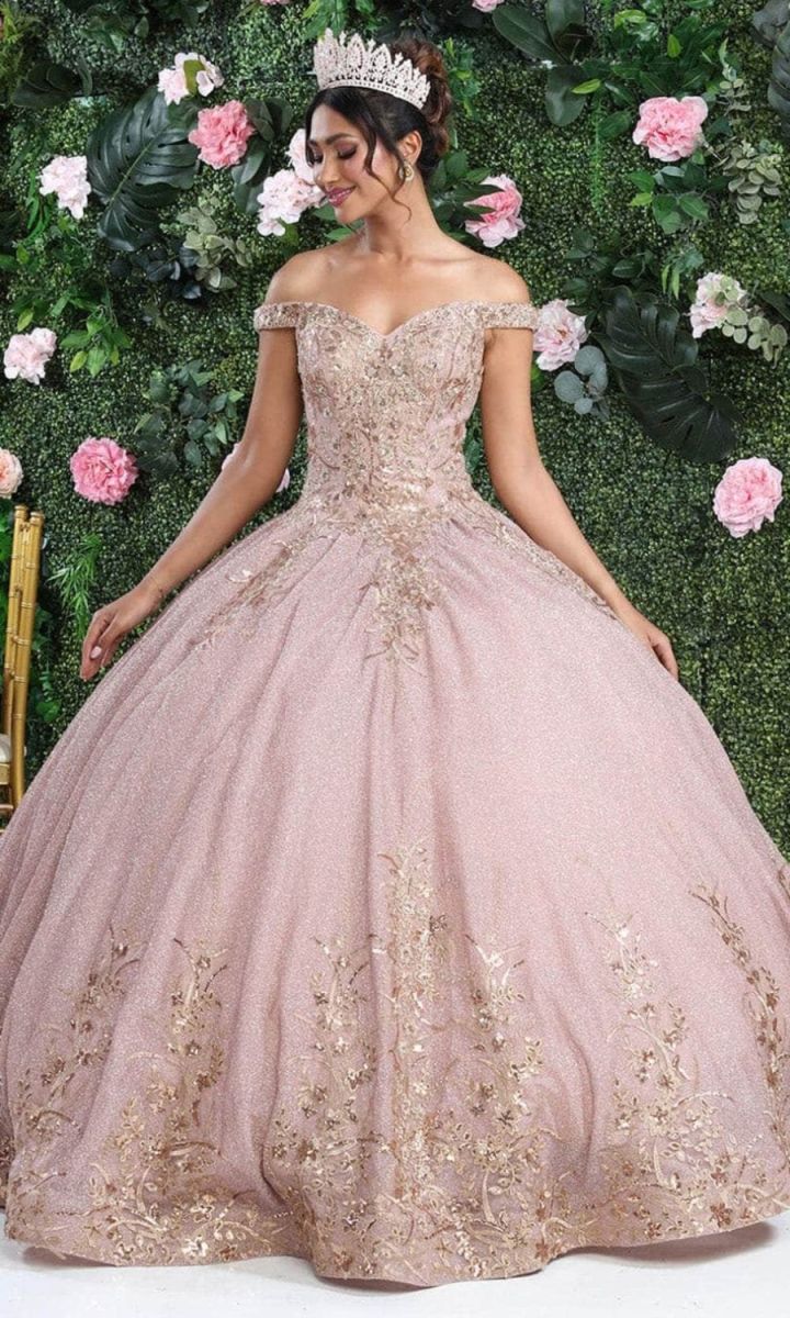 Off-the-Shoulder Floor-Length Tulle Quinceañera Ball Gown May Queen LK220
