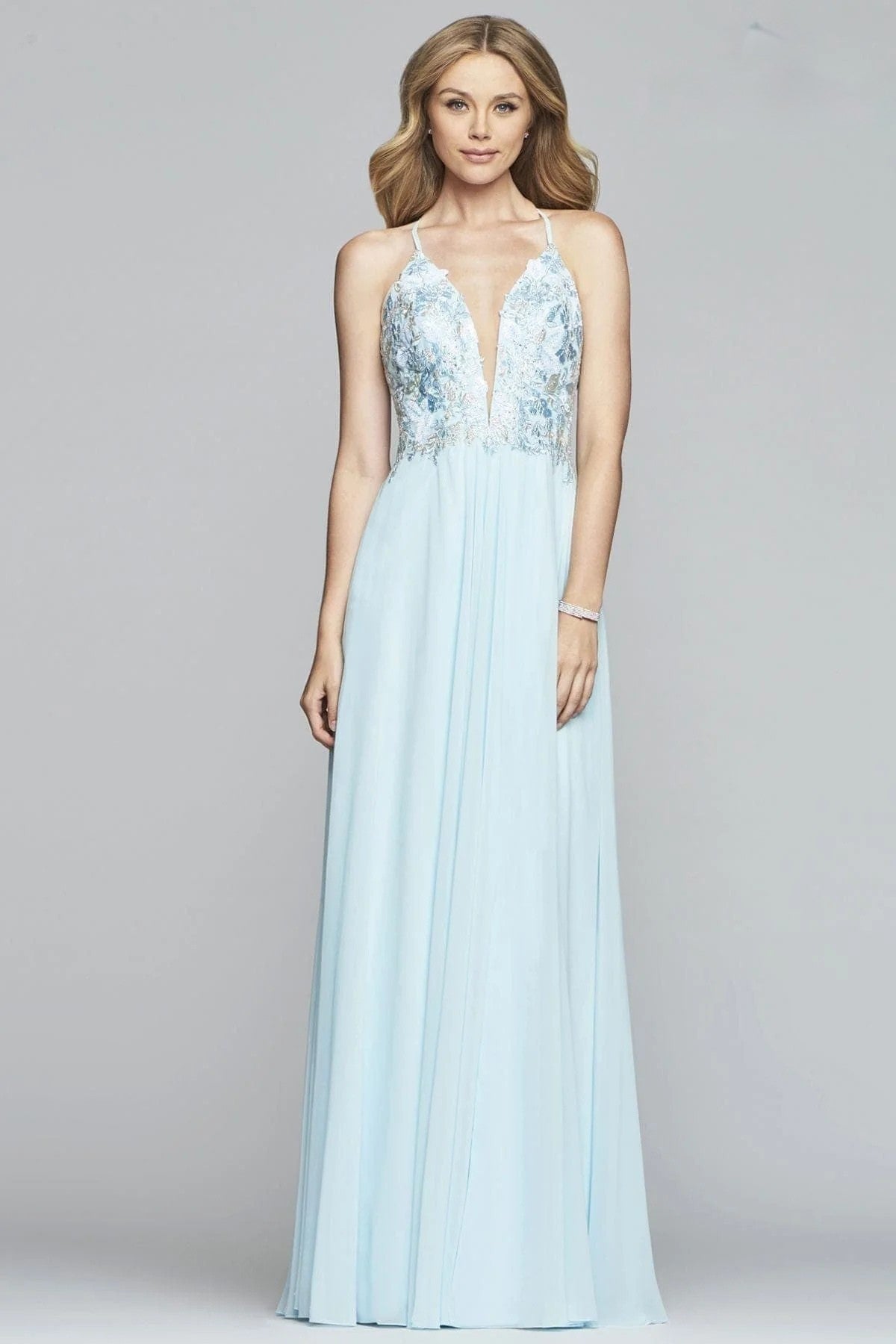 Prom Dresses Long Formal A Line Applique Slit Prom Dress Ice Blue