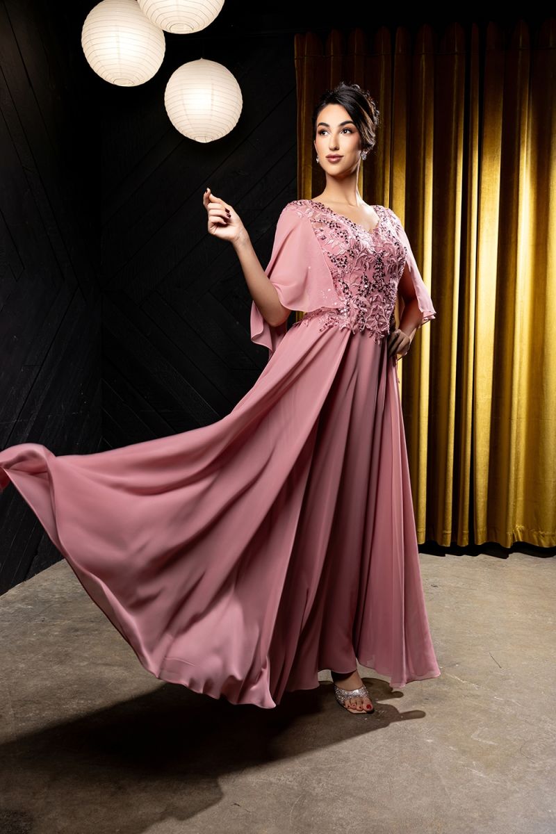 Illusion Floor-Length Chiffon Formal A-Line May Queen 2233