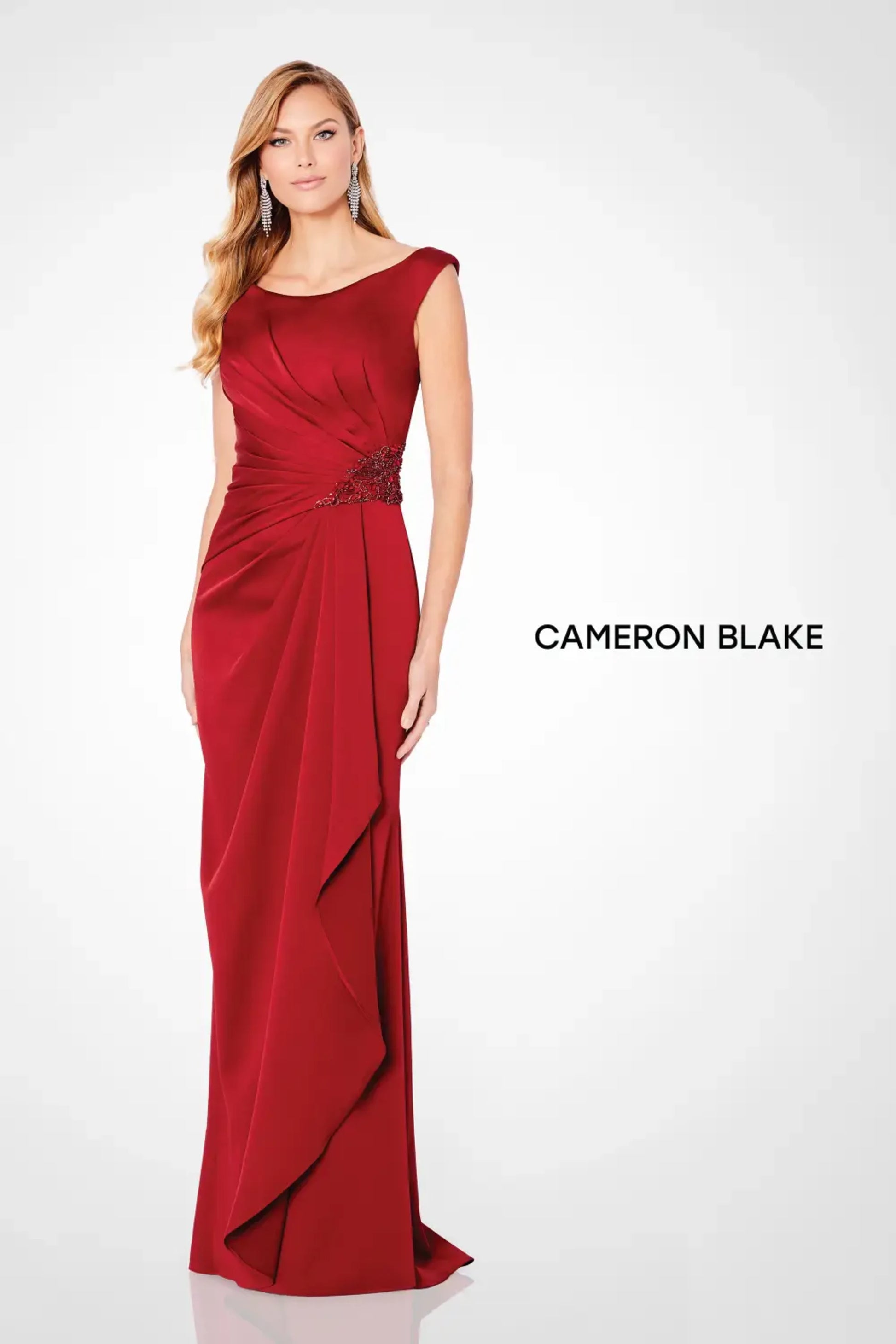 Cameron Blake 219676 Pleated Long Formal Beaded Evening Dress