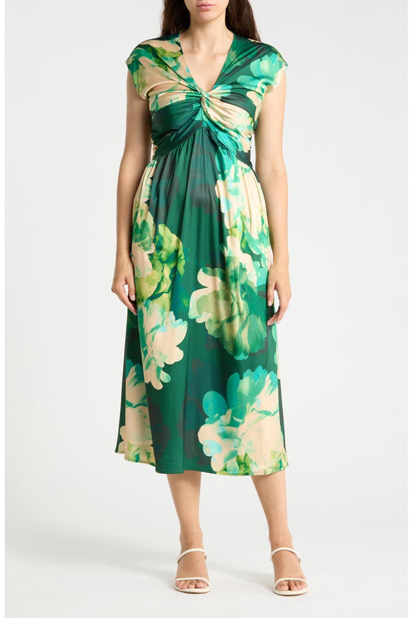 Twist Front Satin Midi Dress Badgley Mischka BW504371