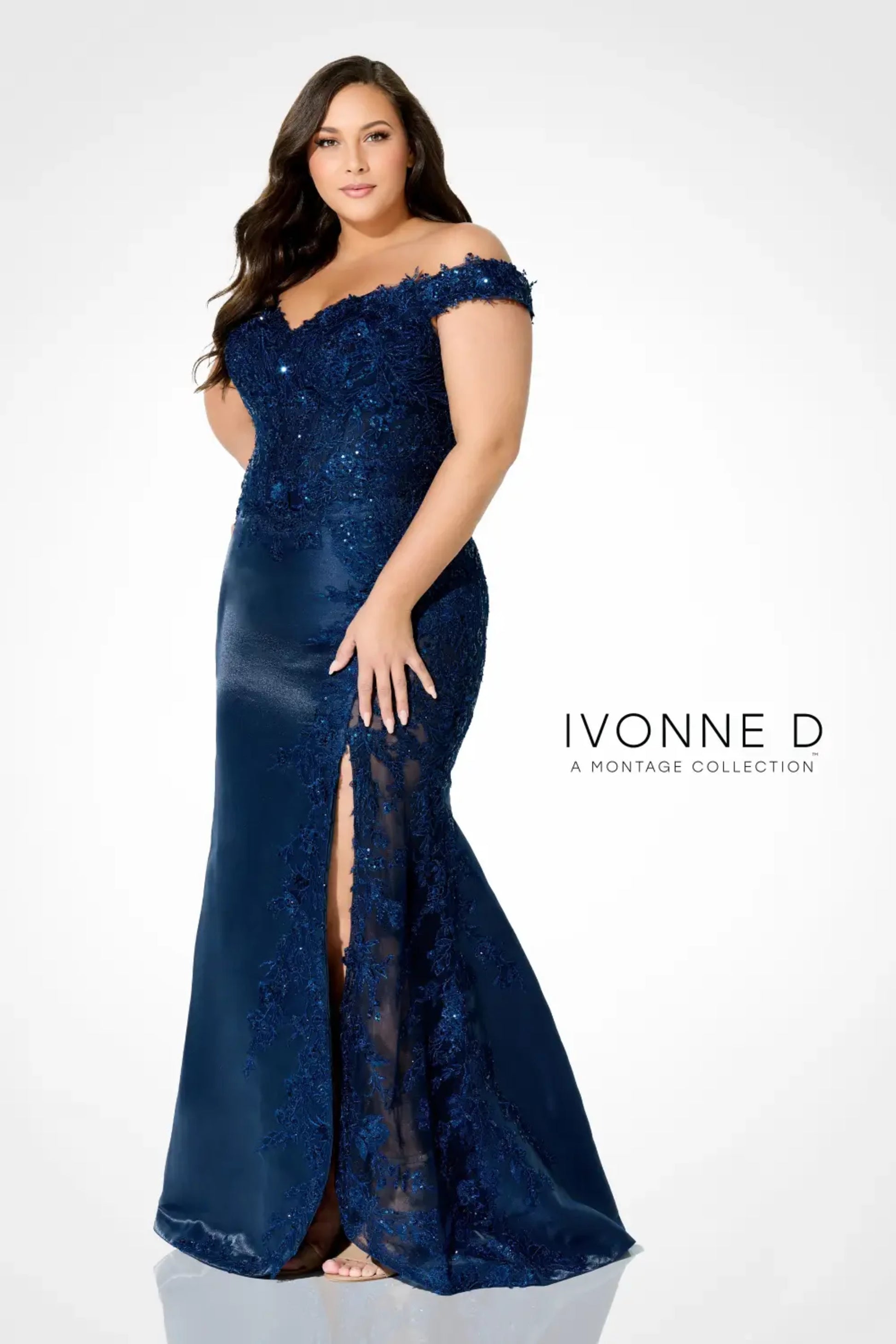 Ivonne D 221D51 Long Formal Lace Overskirt Evening Dress