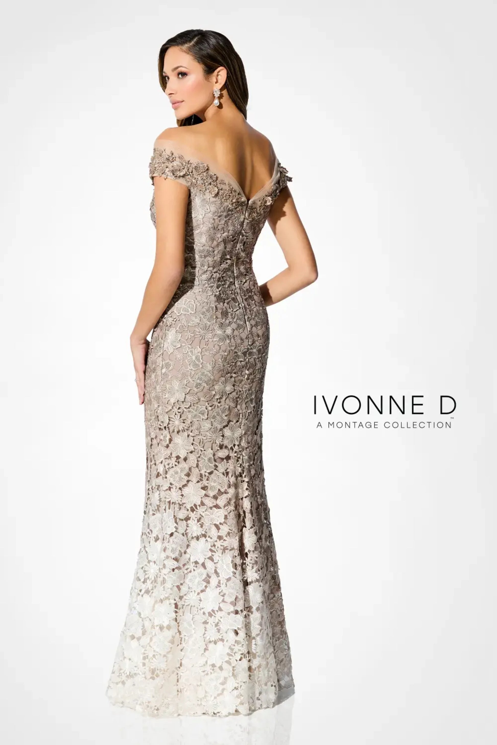 Ivonne D ID902 Long Formal Beaded Lace Ombre Evening Gown