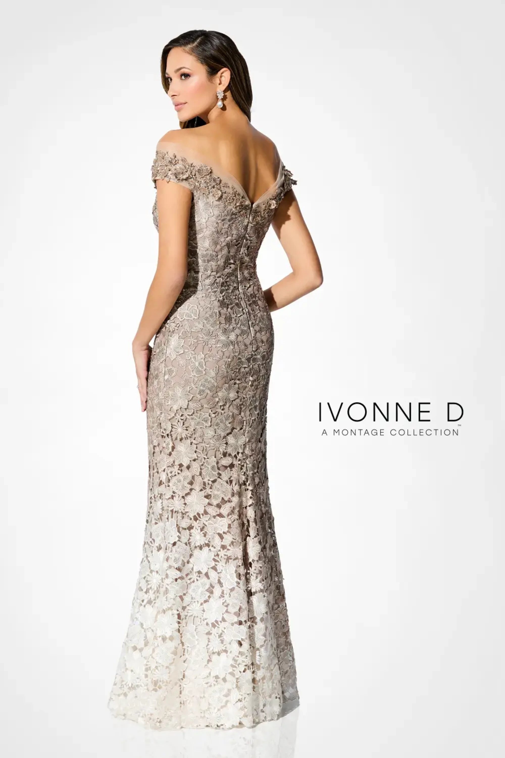 Formal Dresses Long Formal Beaded Lace Ombre Evening Gown Gold Ivory Ombre