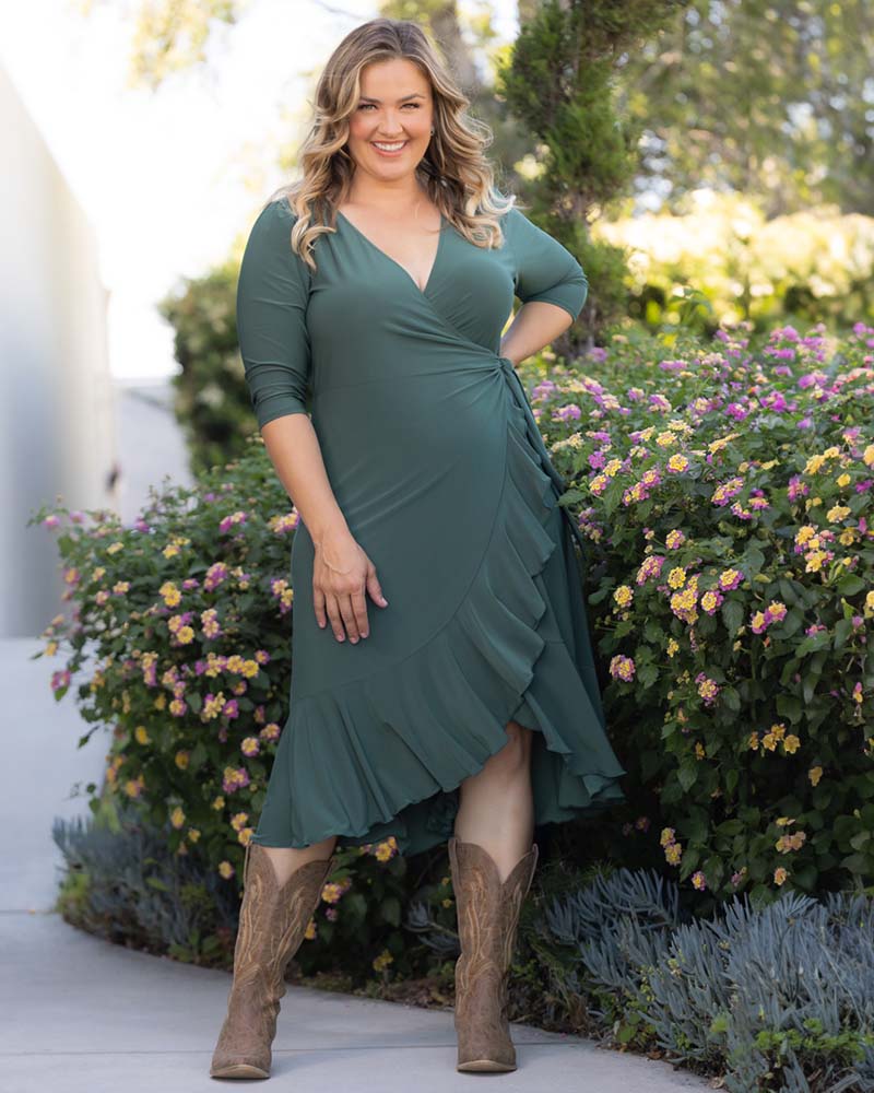 Plus Size Dresses Short Ruffle Cocktail Plus Size Dress Kiyona 11122201 Fern Green