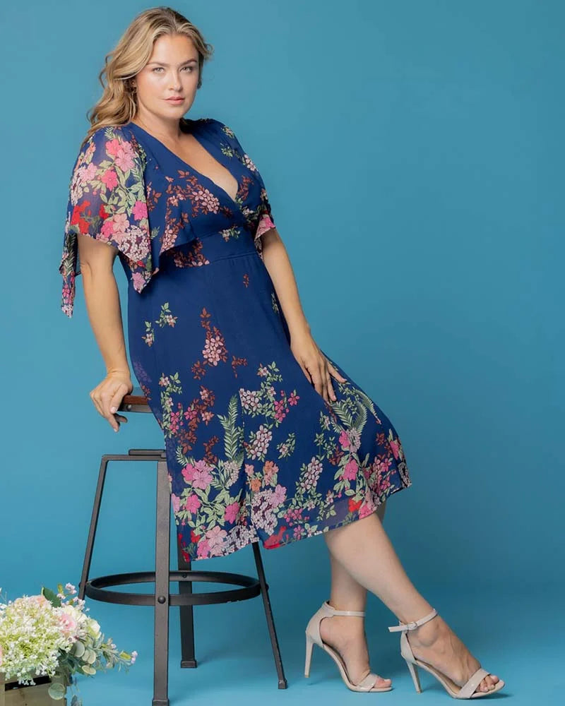 Plus Size Dresses Print Short A Line Cocktail Floral Plus Size Dress Kiyonna 11242802 Twilight Garden Border