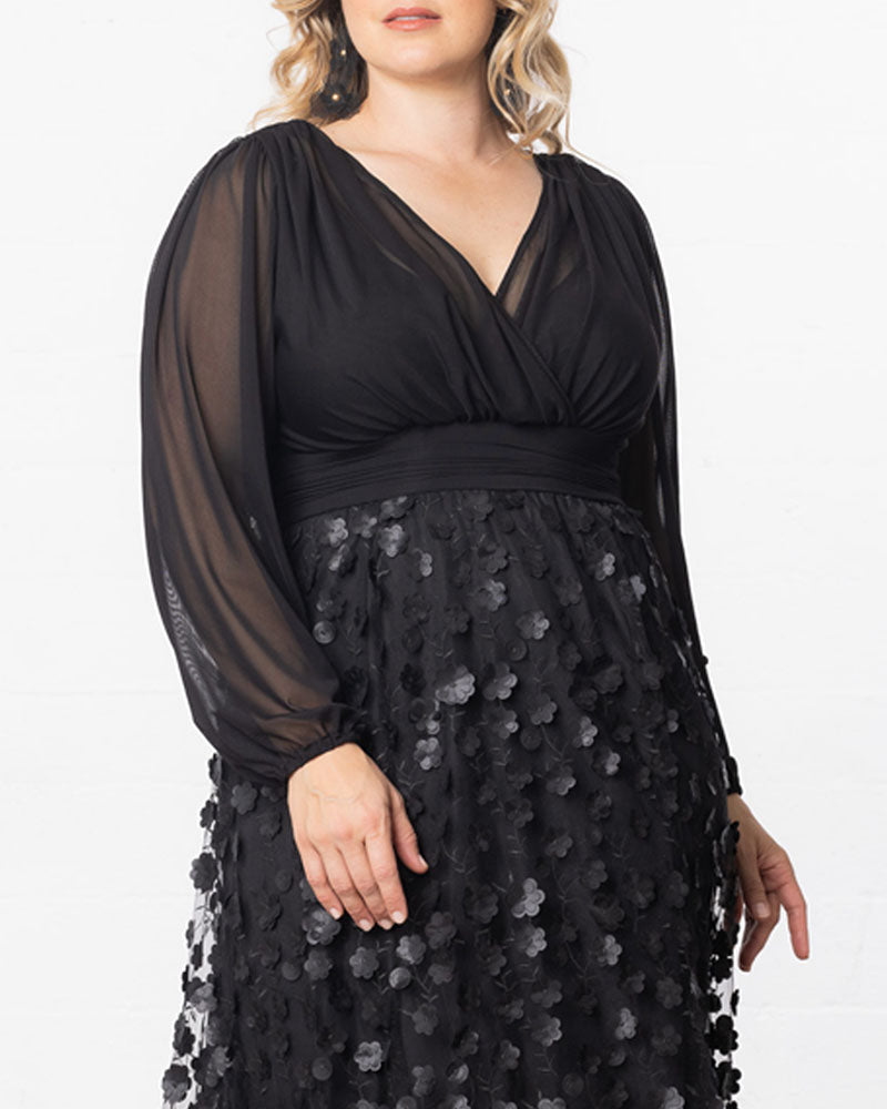 Plus Size Dresses 3D Floral A Line Long Formal Plus Size Dress Onyx Blossoms