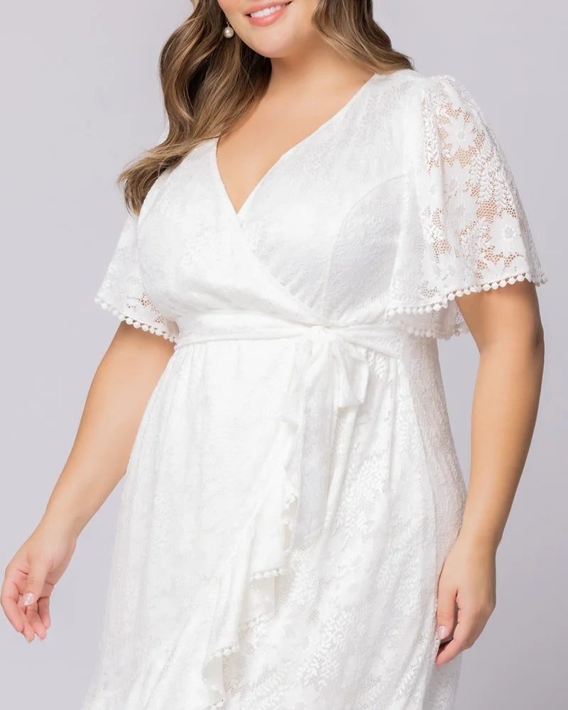 V-Neck Midi Lace Formal A-Line Dress Kiyonna 11250901
