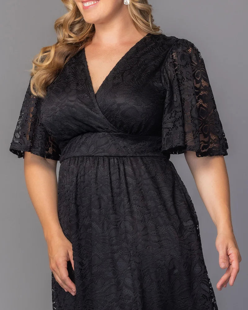 V-Neck Knee-Length Lace Formal A-Line Kiyonna 11260909