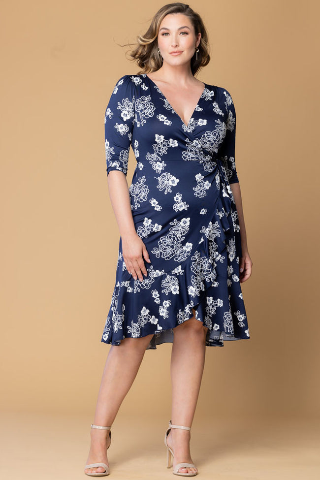 blue dress for baby girl Women Plus Size Solid Black V-Neck Flutter Sleeve Tie-Up Waist Flared A-Line  Wrap Mini Dress main image 1