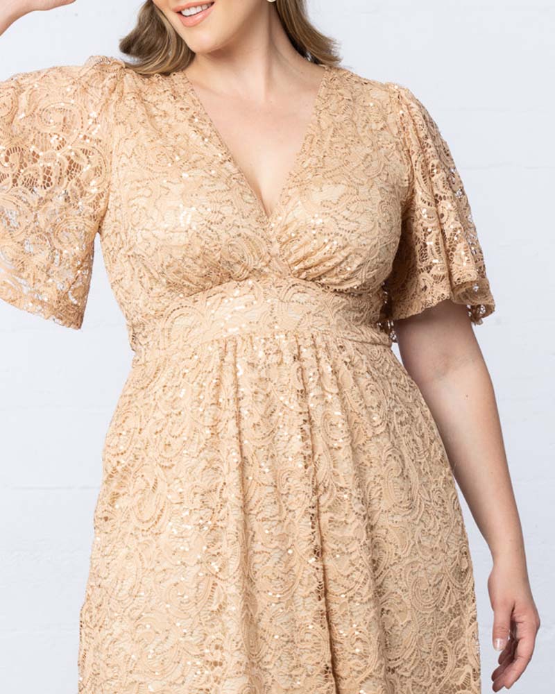 Plus Size Dresses Short Lace Sequin Midi Cocktail Plus Size Dress Champagne