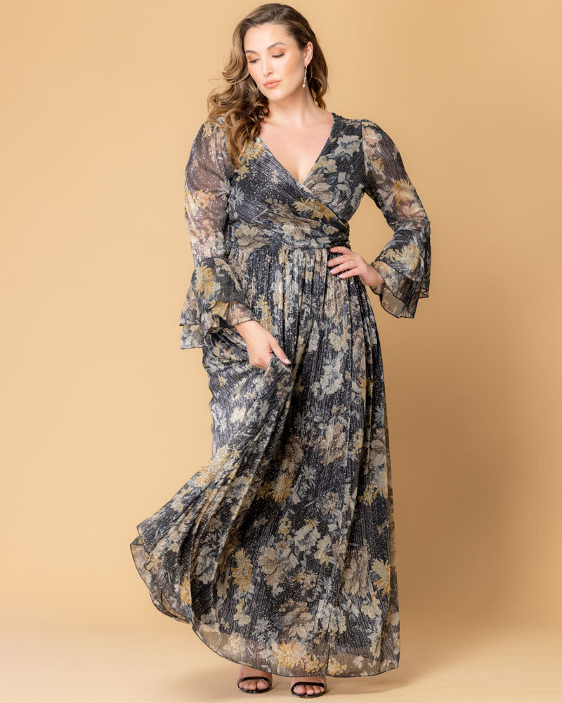 Plus Size Dresses Long Sleeve Formal A Line Mother of the Bride Plus Size Dress Kiyonna 13232501 Gilded Florals