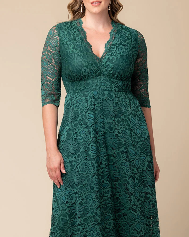 Plus Size Dresses Long Formal Lace Plus Size Dress Emerald Green