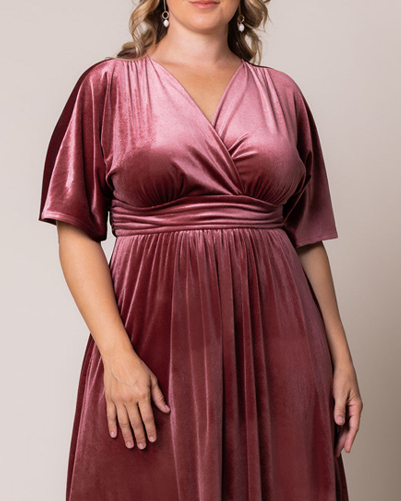 Plus Size Dresses Long Formal Velvet Mother of the Bride Plus Size Dress Kiyonna 14223011 Mauve Rose