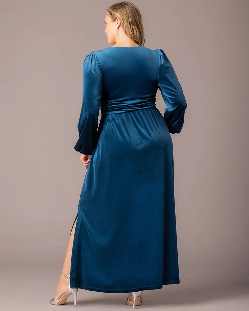 Plus Size Dresses Long Formal Velvet Mother of the Bride Plus Size Dress Teal Topaz
