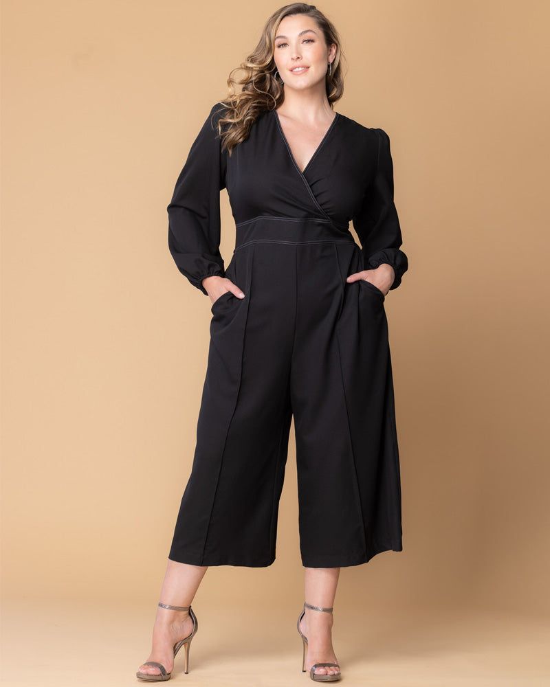 Jumpsuit Plus Size Long Sleeve Formal Jumpsuit Kiyonna 33232703 Black Noir