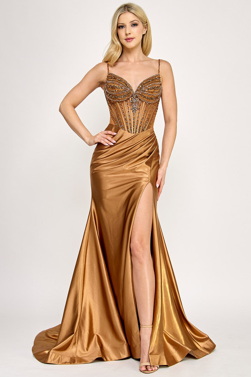Pleated Long Formal Corset Prom Dress Lenovia 8404